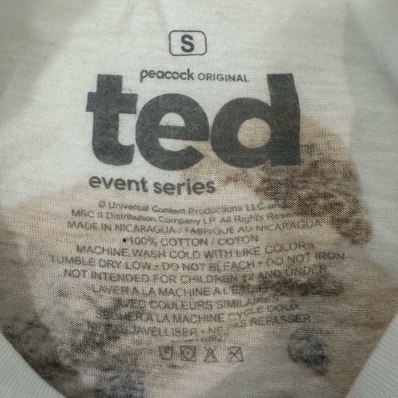 Ted TV Logo Unisex White Short Sleeves Round Neck Big Ted Picture On Back S - Picture 6 of 6
